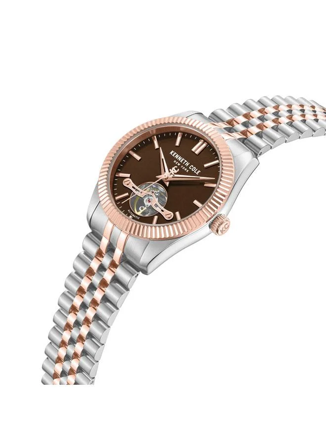 كينيث كول نيو يورك ساعة براينت بارك رجالية أوتوماتيكية بقرص بني وسوار ستانلس ستيل بلونين