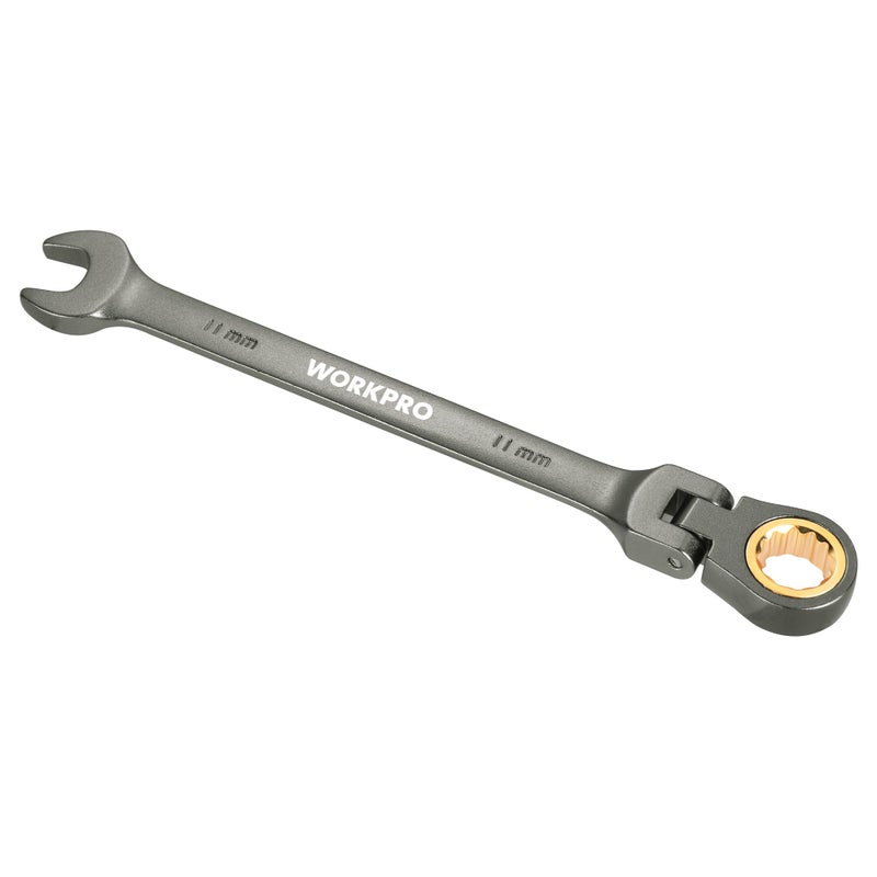 WORKPRO 11 mm Flex-Head Ratcheting Combination Wrench, Cr-V Constructed, Nickel Plating, 72-Teeth, 12 Point Design, Metric - Image 1