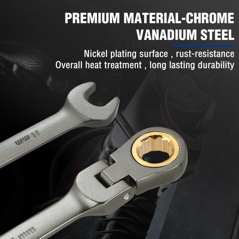 WORKPRO 11 mm Flex-Head Ratcheting Combination Wrench, Cr-V Constructed, Nickel Plating, 72-Teeth, 12 Point Design, Metric - Image 3
