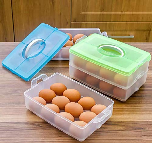 BLAPOXE 24 Grid Egg Storage Tray Box Portable Airtight Double layer Egg Container with Carry Holder for Home OutingMulticolour - Image 2