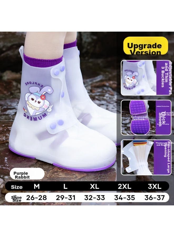 Moremerry Children's Rain Shoe Covers For Boys And Girls, Wear-resistant Waterproof Non-slip Water Shoes, Mid To High-top Rain Boots For Students, Purple Rabbit, XL - Image 1