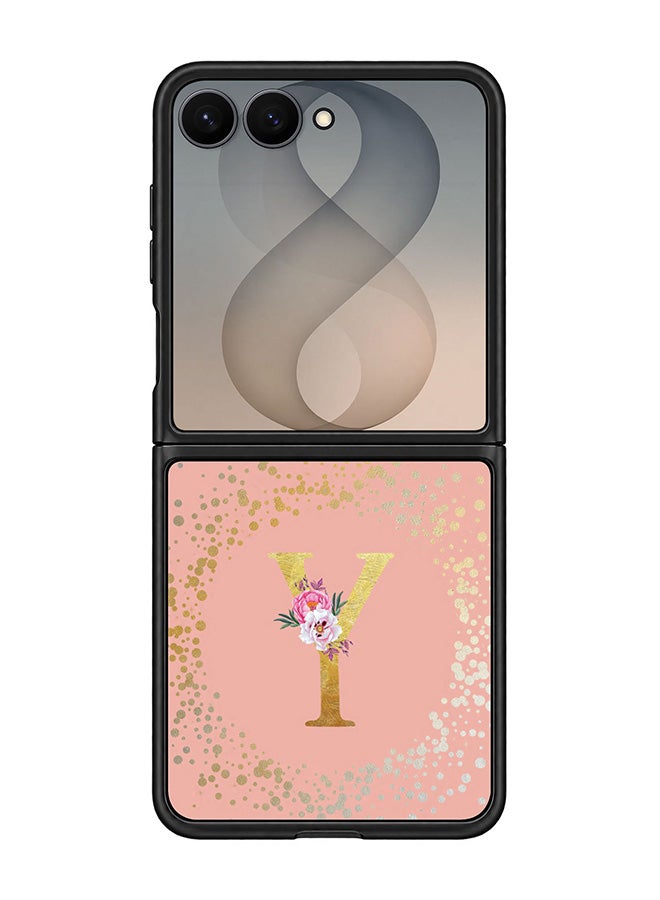 Stylizedd Rugged Case for Samsung Galaxy Z Flip8- Slim Fit Hybrid Rubber Cover Floral Monogram - Y (Rose Pink)