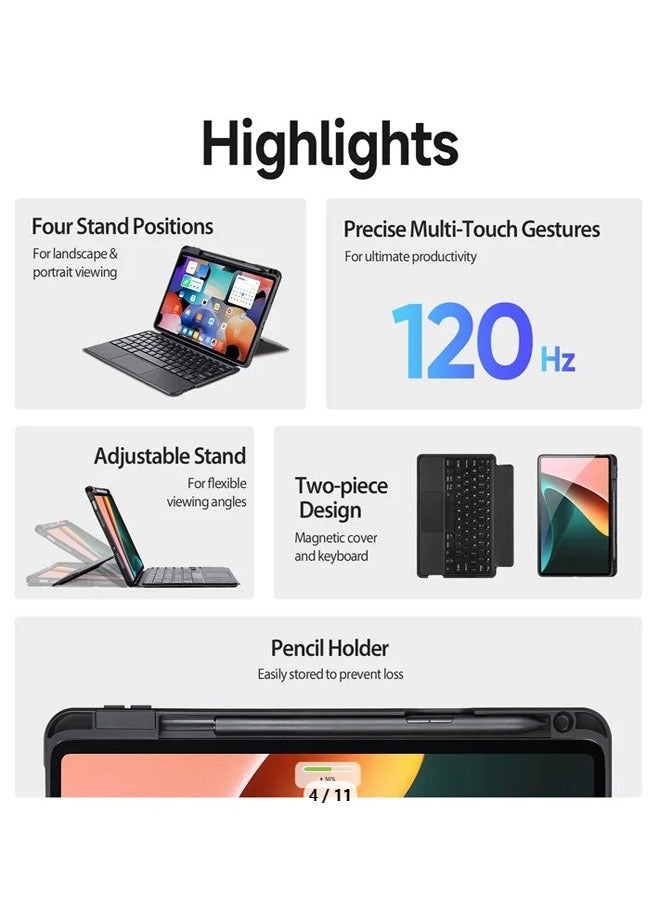 عام لـ Xiaomi Pad 6 / Pad 6 Pro غطاء للكمبيوتر اللوحي مع لوحة مفاتيح بلوتوث قابلة للفصل من الجلد الصناعي المغناطيسي 3 في 1، متوافق مع Xiaomi Pad 5 / Pad 5 Pro. - Image 2