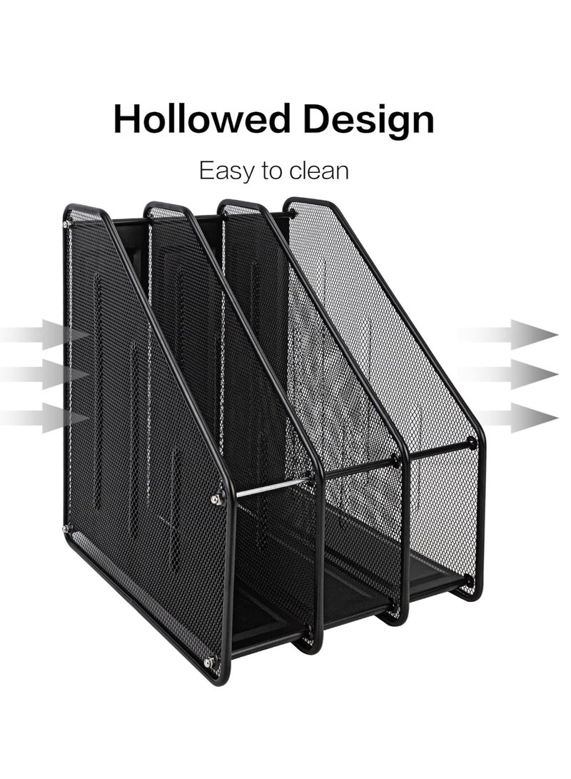 Terabyte حامل ملفات مجلات شبكي، منظم مكتب لحفظ الملفات، رف مستندات لتنظيم وتخزين المكتب، 3 أقسام عمودية، أسود - Image 2