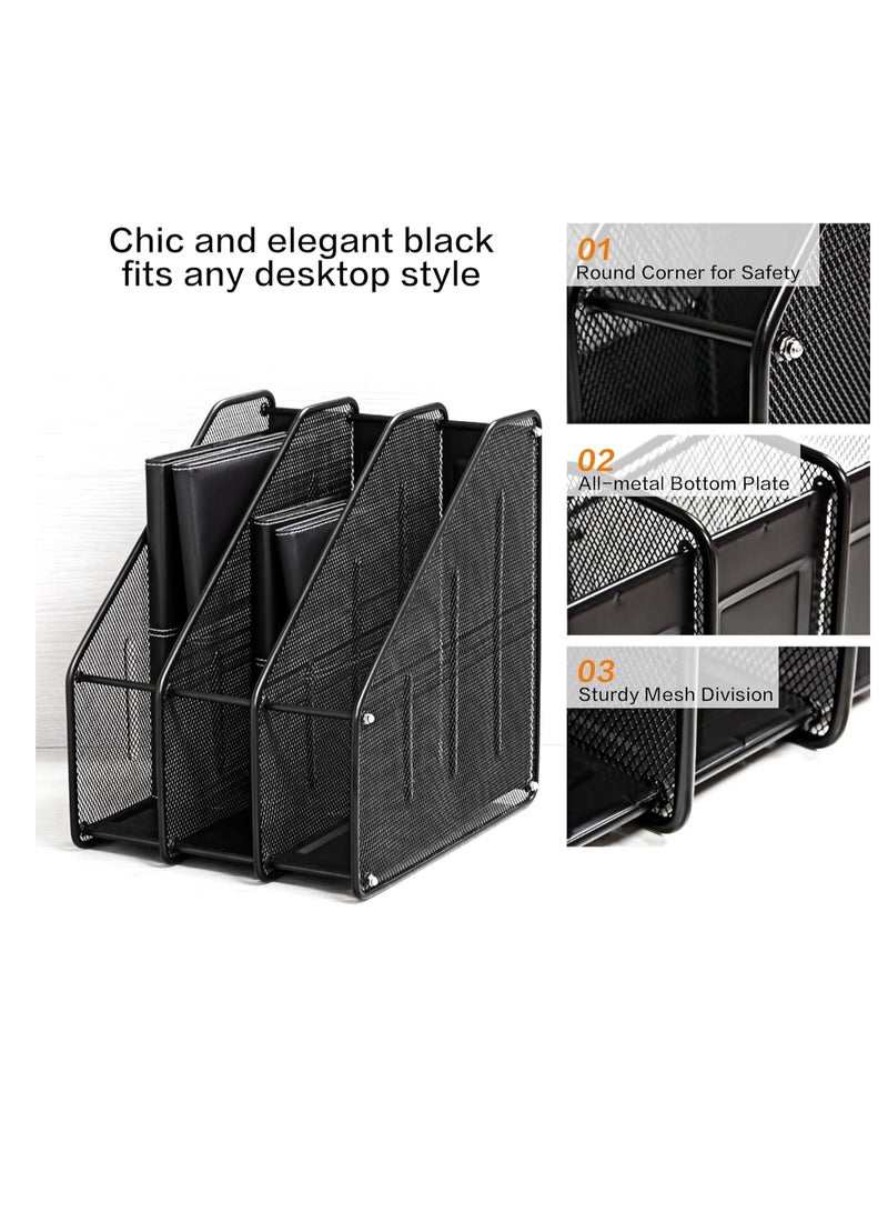 Terabyte حامل ملفات مجلات شبكي، منظم مكتب لحفظ الملفات، رف مستندات لتنظيم وتخزين المكتب، 3 أقسام عمودية، أسود - Image 3