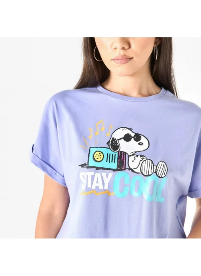 SP Characters Peanuts Print T-shirt with Crew Neck and Short Sleeves