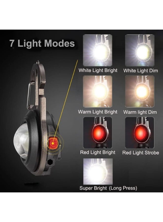 LED Small Flashlight,Multifunctional Mini Work Light,1000Lumens Bright Rechargeable COB Keychain Flashlights,6 Light Mode Portable Pocket Light with Screwdriver Bottle Opener for Outoor Hiking Fishing - Image 5