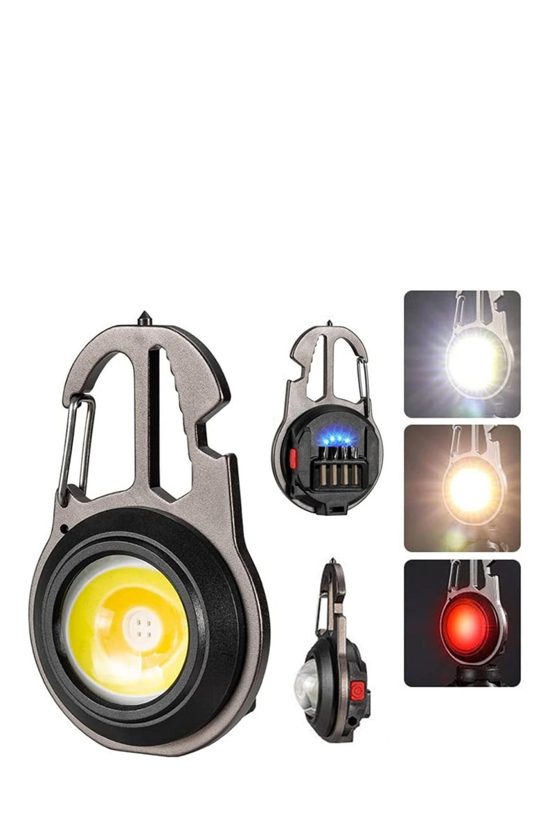 LED Small Flashlight,Multifunctional Mini Work Light,1000Lumens Bright Rechargeable COB Keychain Flashlights,6 Light Mode Portable Pocket Light with Screwdriver Bottle Opener for Outoor Hiking Fishing - Image 2