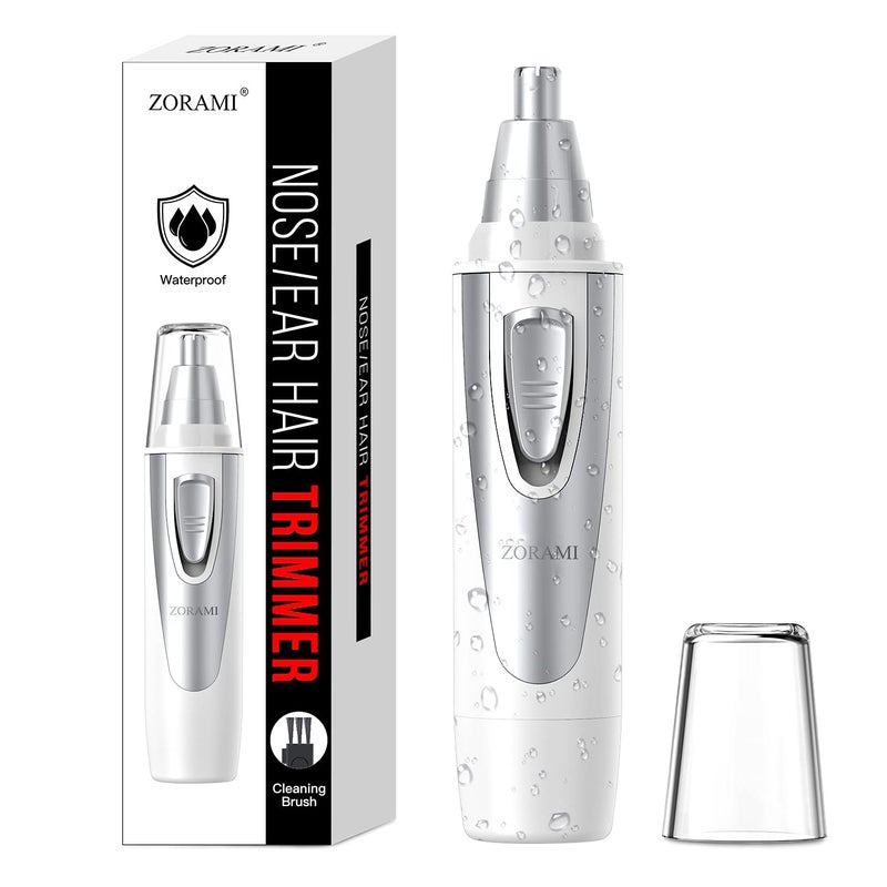 Ear and Nose Hair Trimmer Clipper  2025 Professional Painless Eyebrow  Facial Hair Trimmer for Men Women BatteryOperated Trimmer with IPX7 Waterproof Dual Edge Blades for Easy Cleansing White