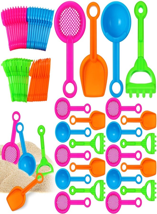 Threan 40 Pcs 5.5 Inch Mini Beach Sand Shovels Colorful Plastic Rake Sand Shovel Sifter Beach Toys for Teens Boys Girls Party Backyard Garden Shoveling Sand and Snow, 4 Styles - Image 1
