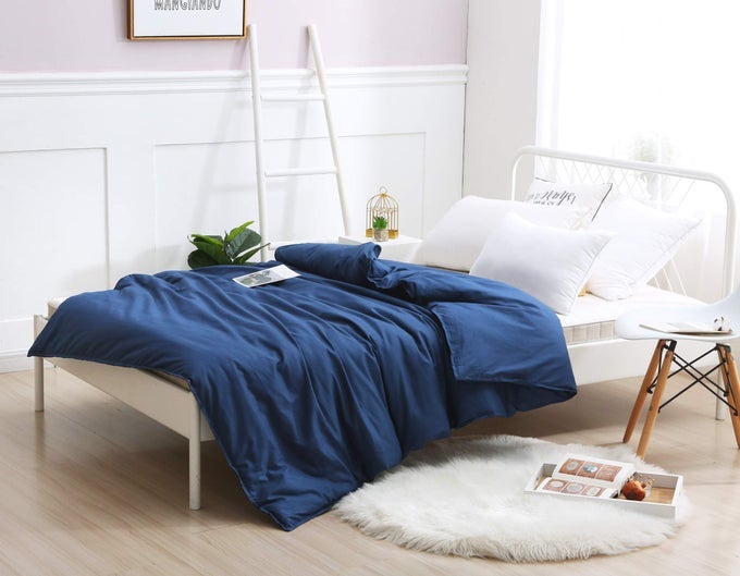FYDREAMS WEIGHTED BLANKET DUVET COVER 60X80 INCHES WITH 8 TIESZIPPER ON LONG SIDE100 COTTON NAVY BLUEJUST DUVET COVER