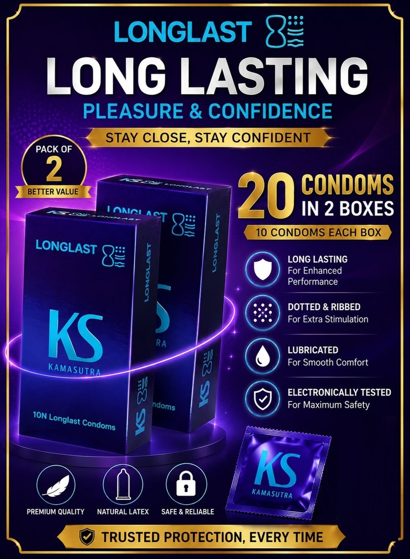 Kamasutra Long Last Extended Pleasure Climax Delay Condoms - 10N X 2 - Image 1
