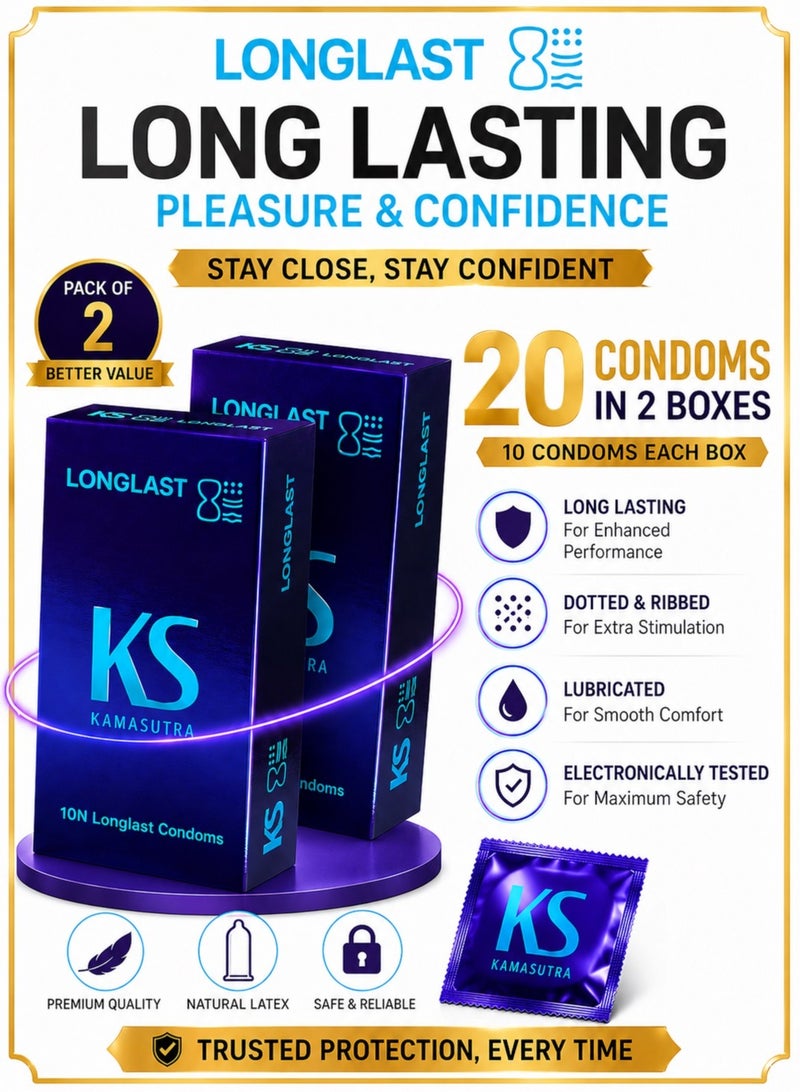 Kamasutra Long Last Extended Pleasure Climax Delay Condoms - 10N X 2 - Image 1