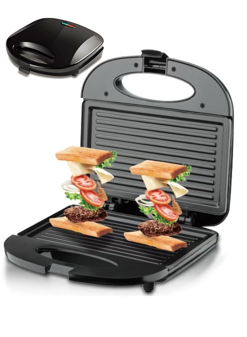 سوكاني سخان ساندويتش وشواية كهربائي بقوة 800 واط مع طلاء غير لاصق، سخان ساندويتش كهربائي شريحتين بسطح غير لاصق، صانعة ساندويتش بانيني مع نظام القفل اليدوي - Image 1