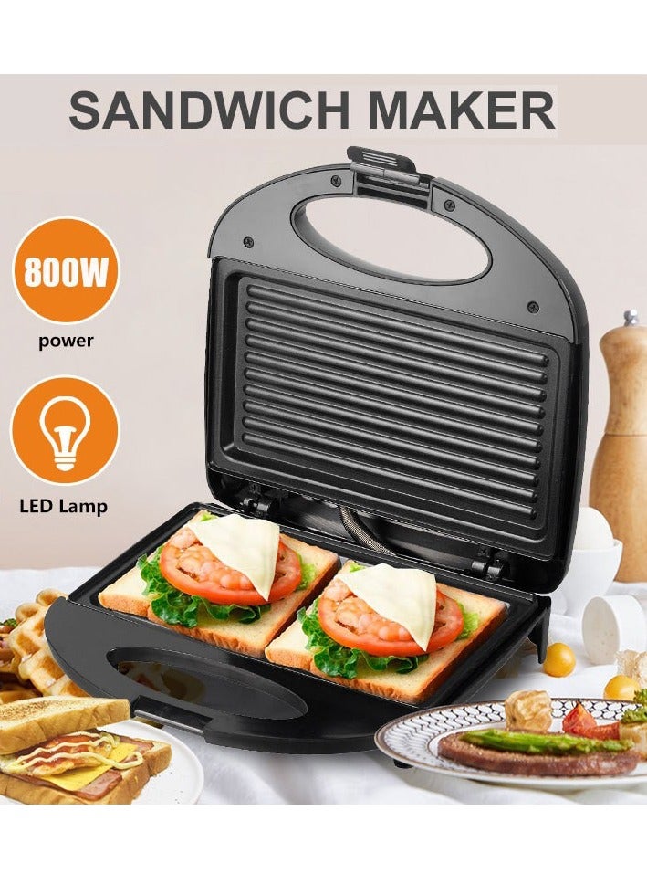 سوكاني سخان ساندويتش وشواية كهربائي بقوة 800 واط مع طلاء غير لاصق، سخان ساندويتش كهربائي شريحتين بسطح غير لاصق، صانعة ساندويتش بانيني مع نظام القفل اليدوي - Image 2