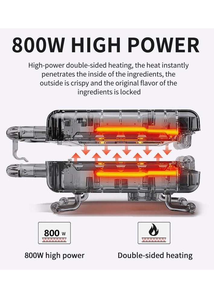 سوكاني سخان ساندويتش وشواية كهربائي بقوة 800 واط مع طلاء غير لاصق، سخان ساندويتش كهربائي شريحتين بسطح غير لاصق، صانعة ساندويتش بانيني مع نظام القفل اليدوي - Image 4