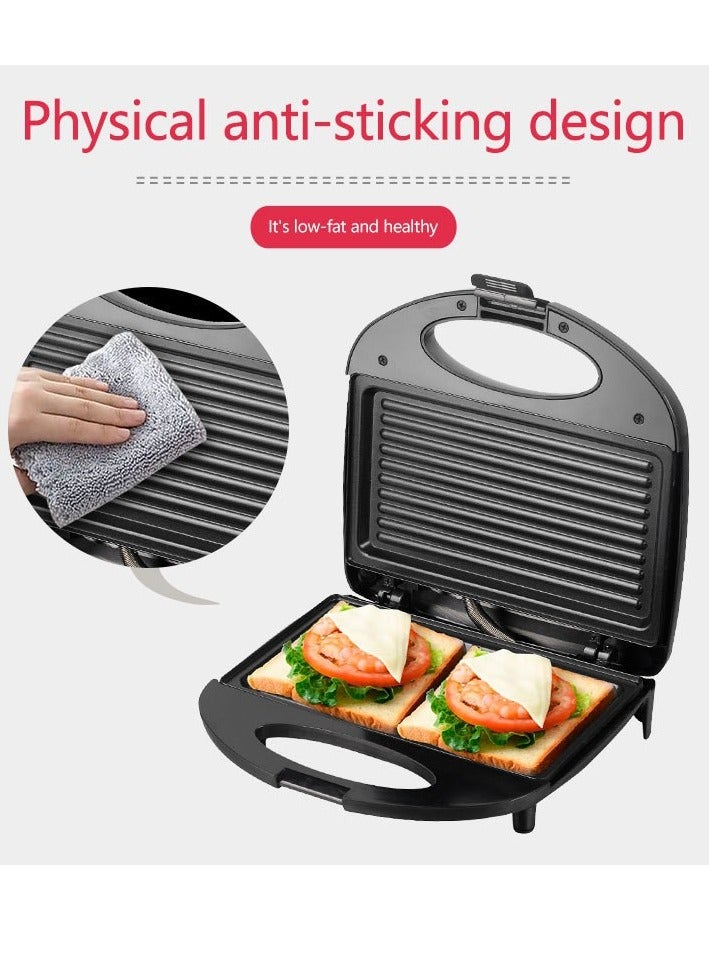 سوكاني سخان ساندويتش وشواية كهربائي بقوة 800 واط مع طلاء غير لاصق، سخان ساندويتش كهربائي شريحتين بسطح غير لاصق، صانعة ساندويتش بانيني مع نظام القفل اليدوي - Image 5
