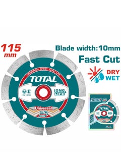 TOTAL Total 115mm Diamond Segment Disc – 22.22mm Bore, 7.5mm Blade Width – High-Speed Cutting Wheel for Concrete, Stone, Brick & Tile – Universal Fit for Angle Grinders  - Image 1