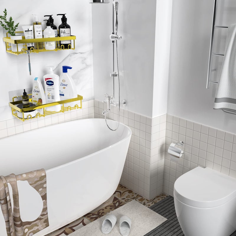 Moforoco رف تنظيم الدش موفوروكو، رفوف حمام سوداء لاصقة، تنظيم وتخزين ديكور داخلي للمزرعة المنزلية، ملحقات RV، أساسيات شقة أول كامبري - Image 3