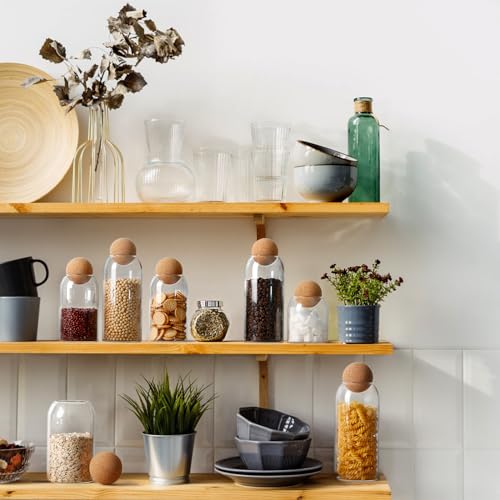 NUTRIUPS Storage Glass Jar with Ball Cork Lid, 3Pcs Glass Canisters with Cork Ball, Cute Decorative Round Jars with Wood Lid 500 ML/17Oz,800ML/27Oz,1200ML/41Oz - Image 4