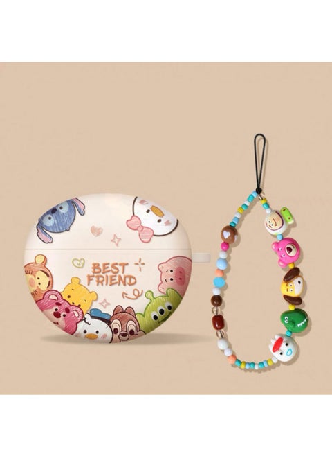 For HuaweiFreebuds456ipro3se2 Frosted Tpu Cartoon Soft Case Wireless Bluetooth Headset Protective Cover-Color:Off-white Q Version Avatar With Cartoon Lanyard-Model:Suitable For Freebuds Pro3/pro4