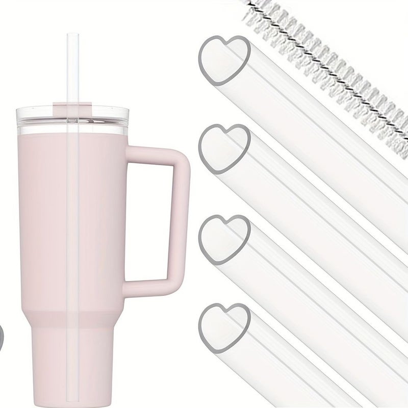 Heart Shaped Reusable Plastic Straws 4 Pack with Cleaning Brush for 40oz 30oz Tumblers Transparent - Image 2