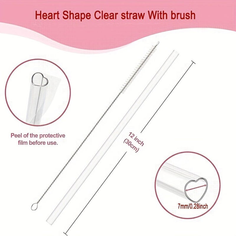 Heart Shaped Reusable Plastic Straws 4 Pack with Cleaning Brush for 40oz 30oz Tumblers Transparent - Image 3