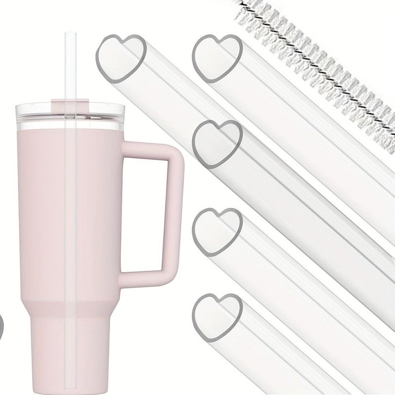 Heart Shaped Reusable Plastic Straws 4 Pack with Cleaning Brush for 40oz 30oz Tumblers Transparent - Image 1