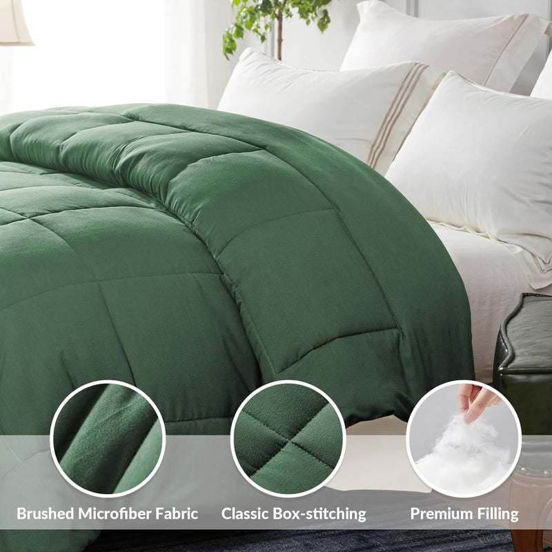 Reversible Duvet King Size for All Seasons, 7.5 Tog Down Alternative Box Sitiched Duvets, Lightweight and Machine Washable Comforter, 220X240 cm, Sage Green,Brich Beige | 220 x 240 cm, Breathable Box-Stitch Microfibre Comforter, Machine Washable, All Seasons, Bed Bedroom Hotel, Sage Green, Beige - Image 3