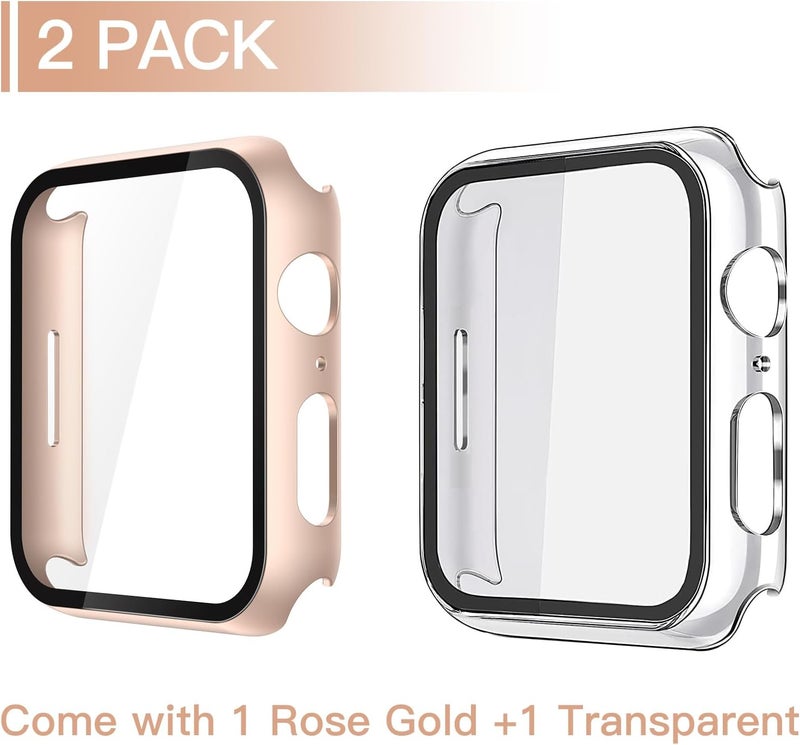 Misxi 2 Pack Tempered Glass Case Compatible for Apple Watch SE 3 (2025) SE 2 SE Series 6 Series 5 Series 4 44mm, Hard PC Screen Protector Protection Cover for iWatch, 1 Rose Gold + 1 Transparent - Image 2