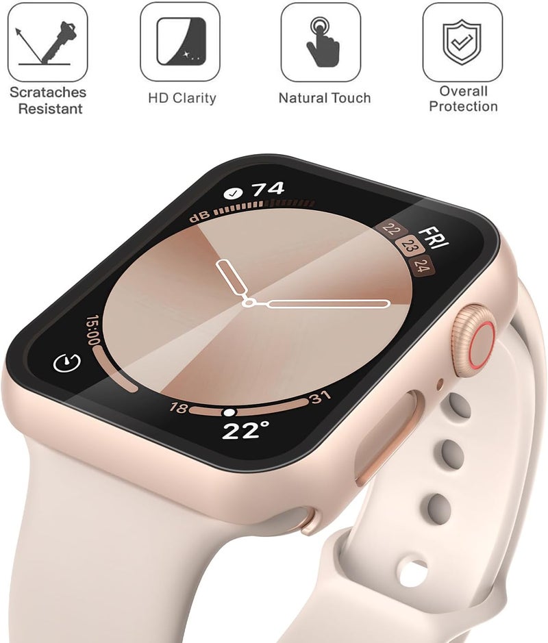 Misxi 2 Pack Tempered Glass Case Compatible for Apple Watch SE 3 (2025) SE 2 SE Series 6 Series 5 Series 4 44mm, Hard PC Screen Protector Protection Cover for iWatch, 1 Rose Gold + 1 Transparent - Image 3