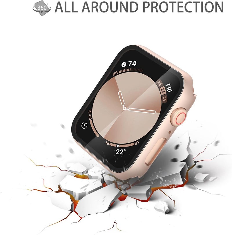 Misxi 2 Pack Tempered Glass Case Compatible for Apple Watch SE 3 (2025) SE 2 SE Series 6 Series 5 Series 4 44mm, Hard PC Screen Protector Protection Cover for iWatch, 1 Rose Gold + 1 Transparent - Image 5