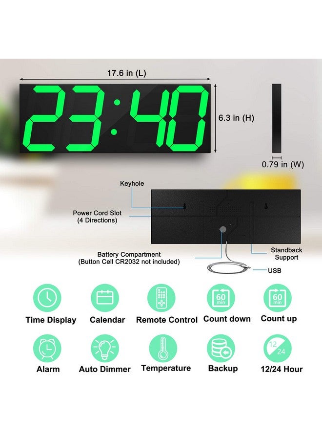 CHkosda CHKOSDA LED Large Digital Wall Clock, Oversize Wall Clock with 6” Numbers, Remote Control Count up/Countdown Timer Clock, Auto Dimmer, Big Calendar and Thermometer(Green)  - Image 2