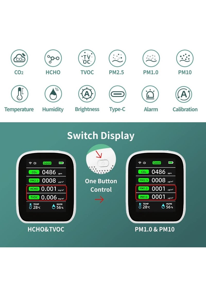 SYOSI - Air Quality Monitor Indoor, Quality Monitor Detects Carbon Dioxide, 8 in1 Home Air Quality Tester, Smart Home for Indoor Air Quality Test, for Home, Car, Free Smart Life App - Image 1