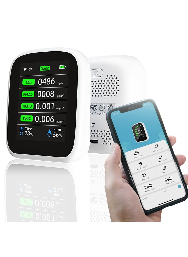 SYOSI - Air Quality Monitor Indoor, Quality Monitor Detects Carbon Dioxide, 8 in1 Home Air Quality Tester, Smart Home for Indoor Air Quality Test, for Home, Car, Free Smart Life App - Image 1