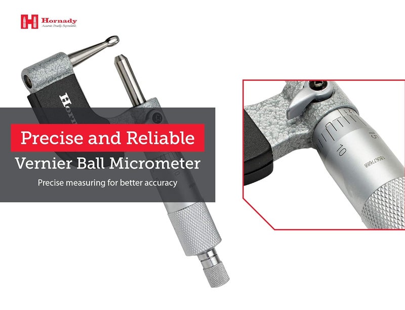 Hornady Vernier Ball Micrometer 050059 - Reloading Equipment for Measuring Case Neck Thickness Up to 1 Inch Range & 0.0001 Inch Accuracy-Ball Micrometer with Ratchet Stop, Spindle Lock, & Storage Case - Image 5