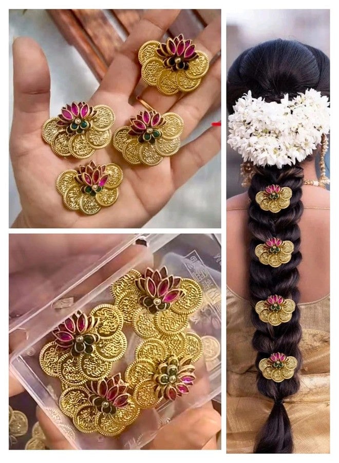 VIYANSHI إكسسوارات شعر مصنوعة يدوياً من العملات المعدنية من فيانشي بتصميم زهرة اللوتس (عبوة من 4 قطع) - Image 1