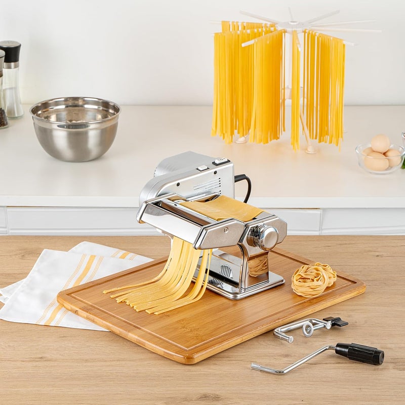 Restaurantware صانع المعكرونة الكهربائي 1 قطعة 14.6 × 9.4 × 5.7 بوصة آلة المعكرونة الأوتوماتيكية ورولر التاجليريني مع محرك، فضي - Image 3