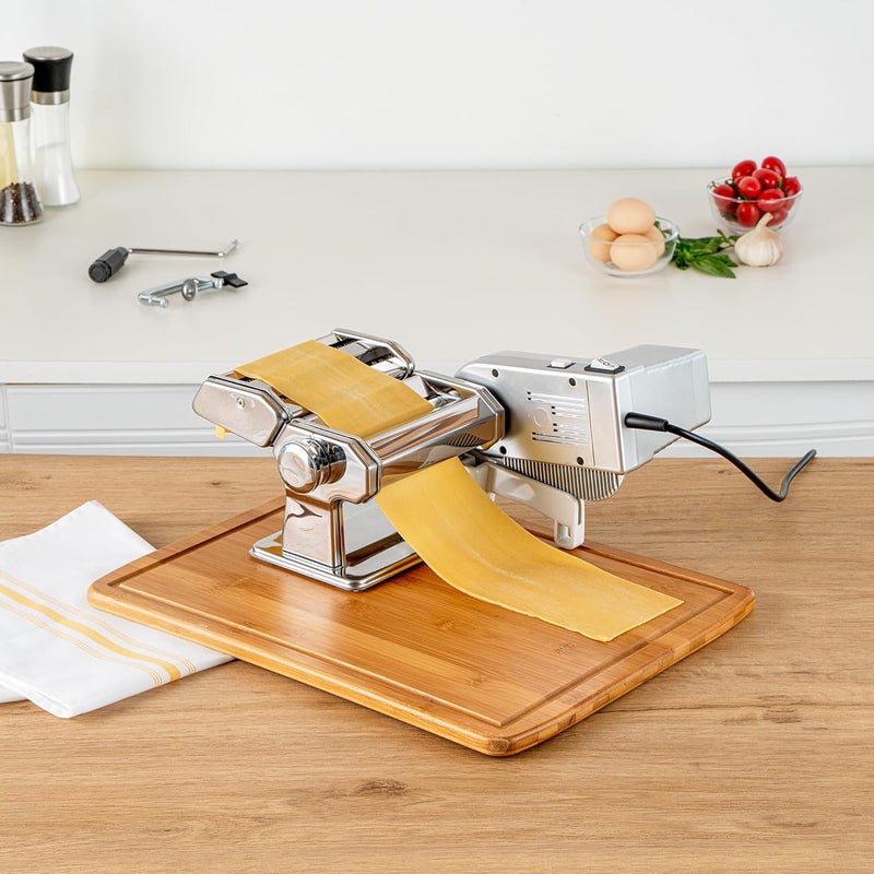 Restaurantware صانع المعكرونة الكهربائي 1 قطعة 14.6 × 9.4 × 5.7 بوصة آلة المعكرونة الأوتوماتيكية ورولر التاجليريني مع محرك، فضي - Image 4