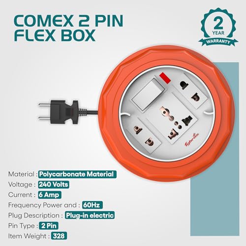 Fybros Comex 2 Pin Extension Cord, Extension Box, Power Strip with International Sockets Extension Board, 2 Year Warranty, 5 Meter Heavy Duty Cable, (Multicolor)- Made in India - Image 5