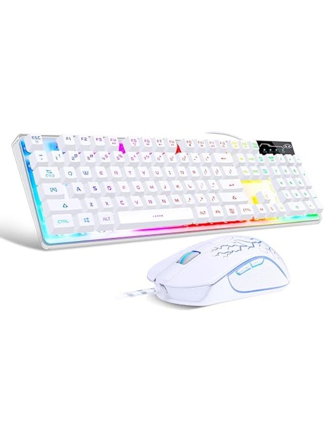 Gaming Keyboard and Mouse Combo – 104-Key RGB LED Backlit Wired Keyboard, USB, White, for PC and Laptop - Image 1