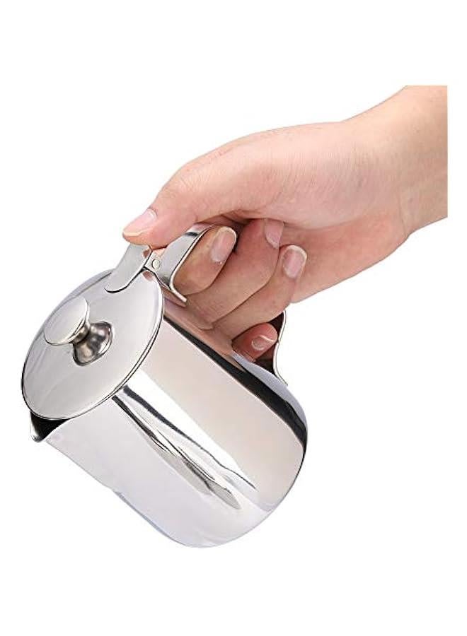 Stainless Steel Milk Frothing Pitcher, Stainless Steel Coffee Cup Mug Milk Frothing Pitcher Jug with Lid for Latte Coffee Art for Office Kitchen with handle(600ml) - Image 2