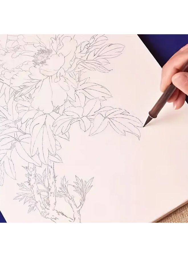 95 Pcs White Draft Flower Imitation Painting Album And Painting Manual For Beginners Entry Level Training Black And White Line Drawing Line Sketching Watercolor Painting Peony Mica Rice Paper - Image 4