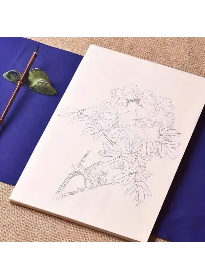95 Pcs White Draft Flower Imitation Painting Album And Painting Manual For Beginners Entry Level Training Black And White Line Drawing Line Sketching Watercolor Painting Peony Mica Rice Paper - Image 5