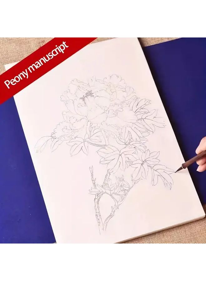 95 Pcs White Draft Flower Imitation Painting Album And Painting Manual For Beginners Entry Level Training Black And White Line Drawing Line Sketching Watercolor Painting Peony Mica Rice Paper - Image 1