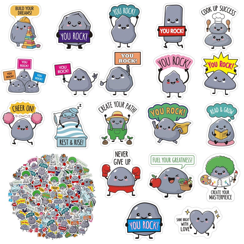 Bememo 200 Pcs Stickers,Waterproof Vinyl Sticker with Positive Quote, Suitable for Water Bottles Scrapbook Journaling Laptop Skateboard Computer (Stone Theme, Grey) - Image 1