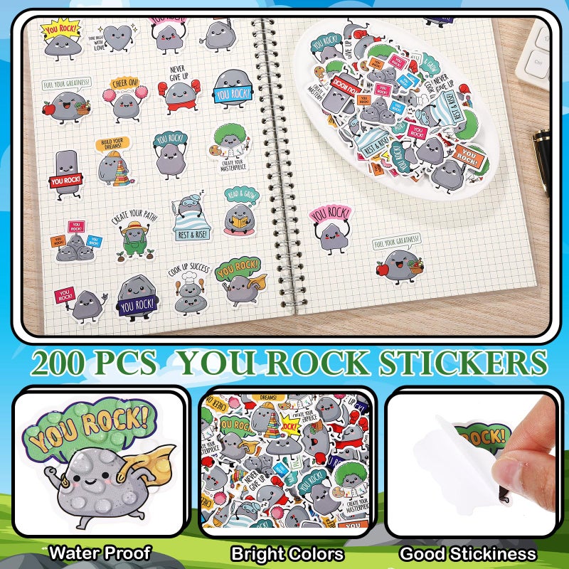 Bememo 200 Pcs Stickers,Waterproof Vinyl Sticker with Positive Quote, Suitable for Water Bottles Scrapbook Journaling Laptop Skateboard Computer (Stone Theme, Grey) - Image 3