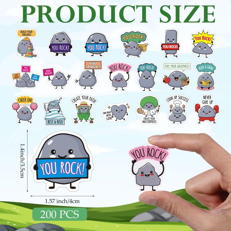 Bememo 200 Pcs Stickers,Waterproof Vinyl Sticker with Positive Quote, Suitable for Water Bottles Scrapbook Journaling Laptop Skateboard Computer (Stone Theme, Grey) - Image 2