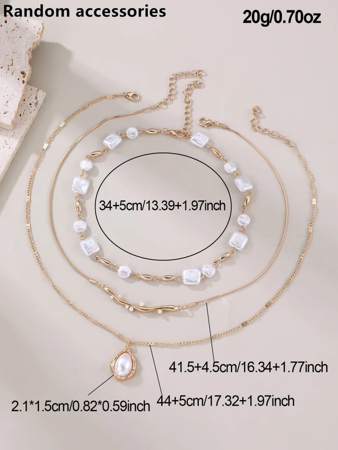 Take Two  Pack of 3 - Gold Faux Pearl Layered Necklace for Women | Best Price UAE