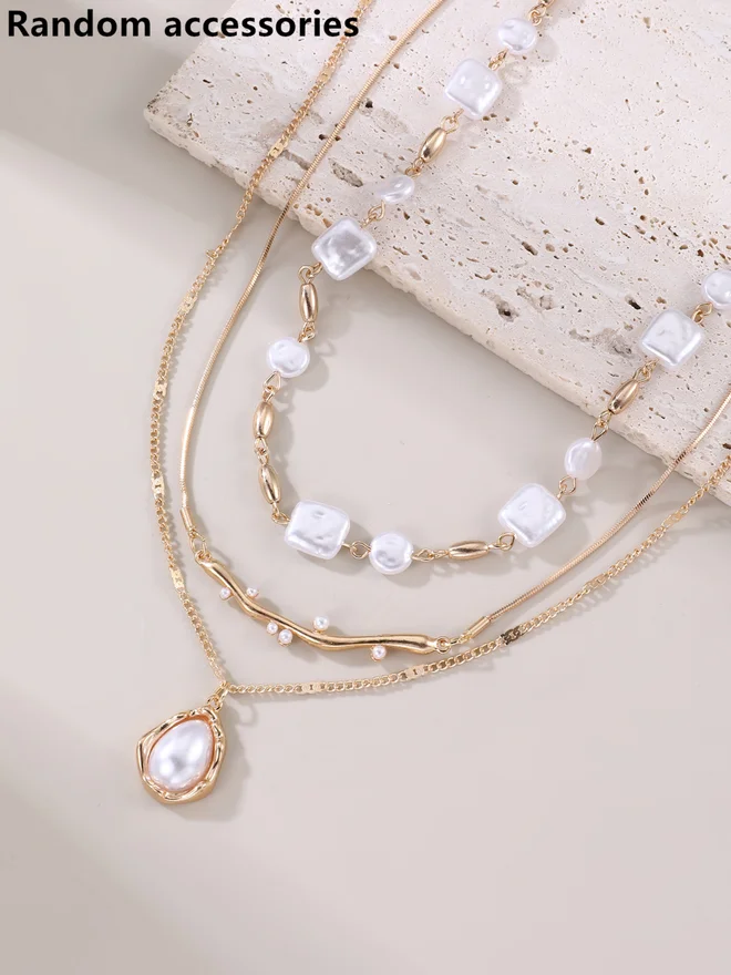 Take Two  Pack of 3 - Gold Faux Pearl Layered Necklace for Women | Best Price UAE